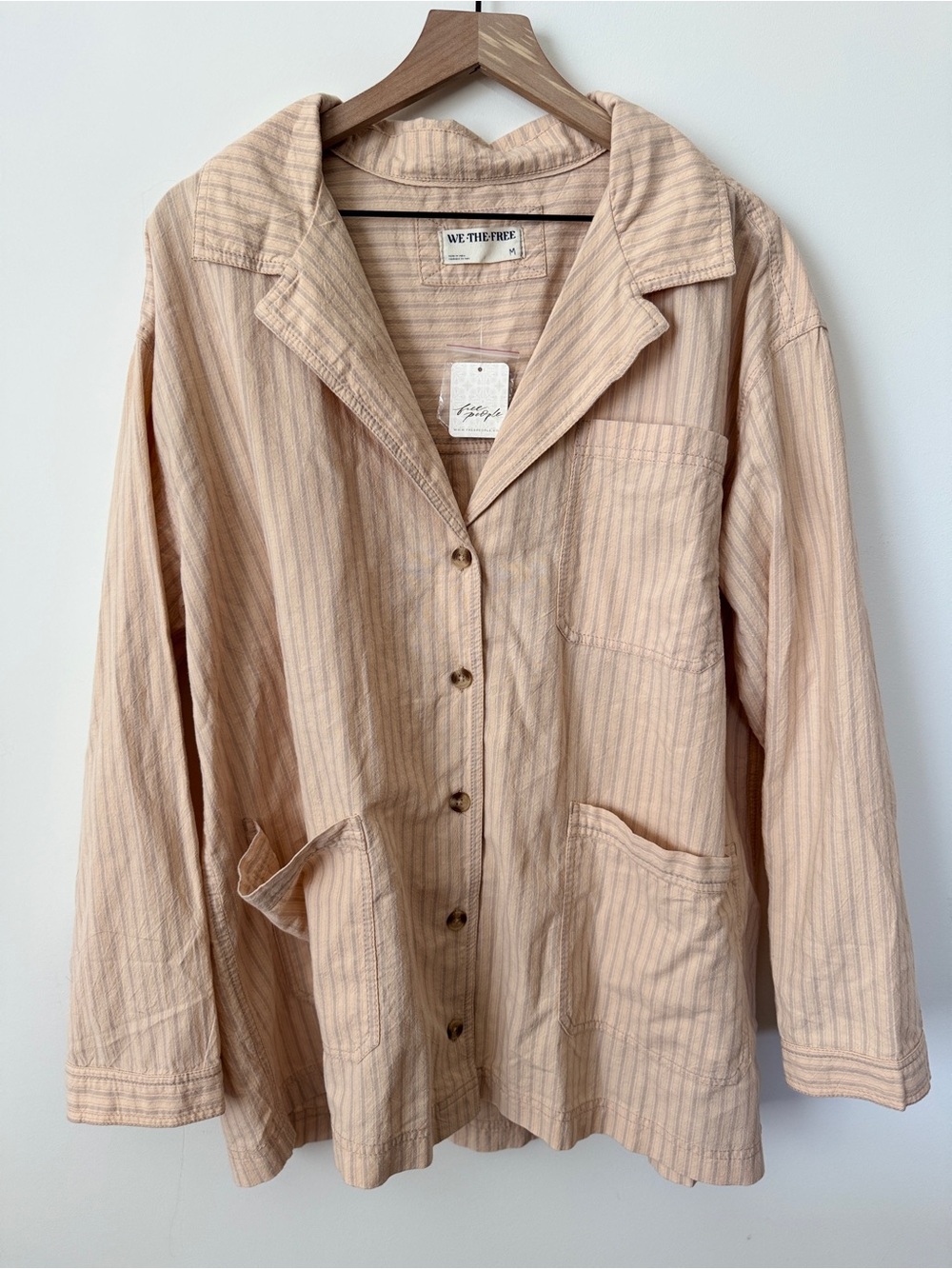 NWT — WE THE FREE Peach Striped Button-Up Long Sleeve Jacket - Picture 1 of 7